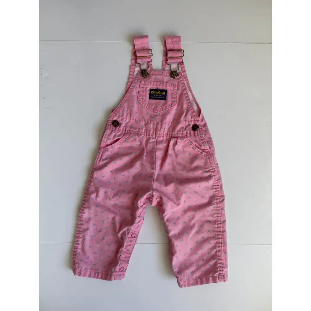 Vintage OshKosh B'Gosh Vestbak Pink Floral Overalls 24 Months Girls